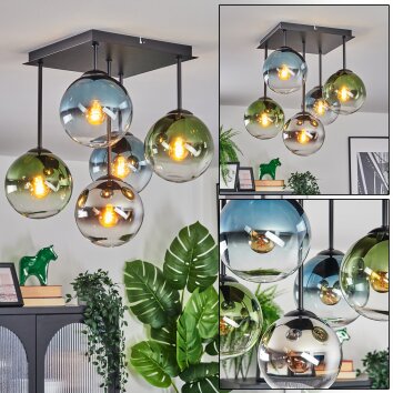Gastor lampa sufitowa, kula świetlna 37 cm niebeieski, chrom, zielony, przezroczysty, przydymiony, 5-punktowe