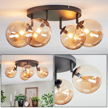 Chehalis lampa sufitowa, kula świetlna 30 cm bursztynowy, 4-punktowe