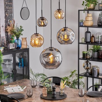 Ripoll Lampa wisząca, Kula świetlna, Lampa wisząca W kolorze bursztynu, Przydymiony, 5-punktowe