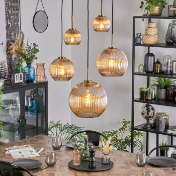 Koyoto lampa wisząca, kula świetlna, lampa wisząca złoty, czarny, 5-punktowe