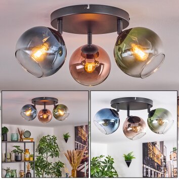 Koyoto lampa sufitowa, kula świetlna niebeieski, zielony, miedziany, 3-punktowe