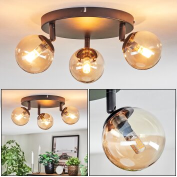 Chehalis lampa sufitowa, kula świetlna 40 cm bursztynowy, 3-punktowe