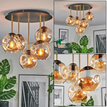 Ripoll lampa sufitowa, kula świetlna mosiądz, czarny, 5-punktowe