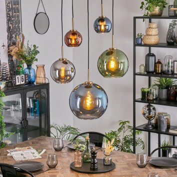 Koyoto lampa wisząca, kula świetlna, lampa wisząca złoty, czarny, 5-punktowe