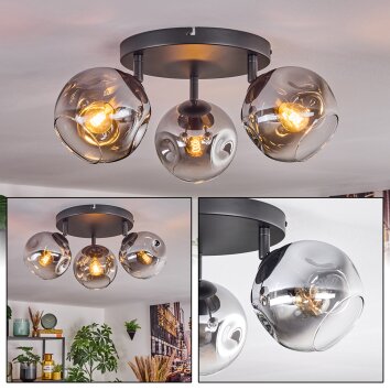 Ripoll lampa sufitowa, kula świetlna chrom, przezroczysty, przydymiony, 3-punktowe
