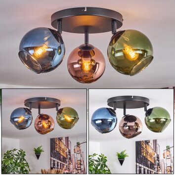 Koyoto lampa sufitowa, kula świetlna niebeieski, zielony, miedziany, 3-punktowe
