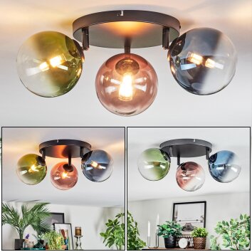 Chehalis lampa sufitowa, kula świetlna niebeieski, zielony, przezroczysty, miedziany, 3-punktowe