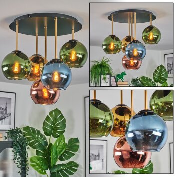 Koyoto lampa sufitowa, kula świetlna 45 cm mosiądz, czarny, 5-punktowe