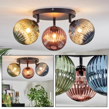 Chehalis lampa sufitowa, kula świetlna niebeieski, zielony, miedziany, 3-punktowe