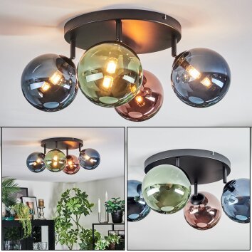 Chehalis lampa sufitowa, kula świetlna niebeieski, zielony, miedziany, 4-punktowe