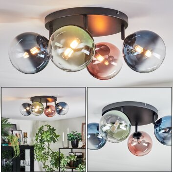 Chehalis lampa sufitowa, kula świetlna niebeieski, zielony, przezroczysty, miedziany, 4-punktowe