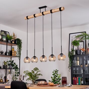 Ripoll lampa wisząca, kula świetlna, lampa wisząca kolory naturalne, czarny, 5-punktowe