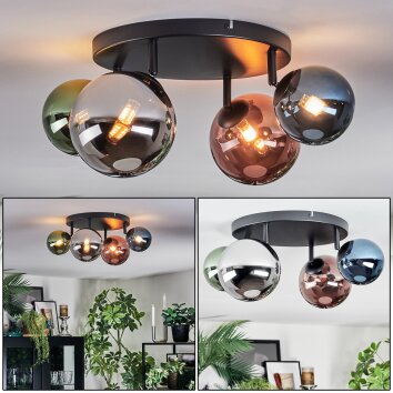 Chehalis lampa sufitowa, kula świetlna niebeieski, chrom, zielony, miedziany, przydymiony, 4-punktowe