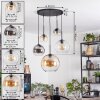 Koyoto lampa wisząca, kula świetlna, lampa wisząca 45 cm bursztynowy, przezroczysty, przydymiony, 5-punktowe