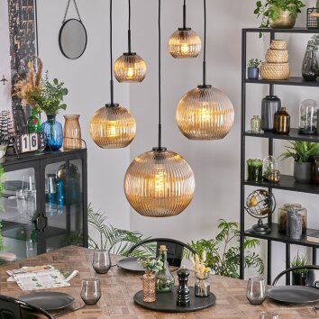 Koyoto Lampa wisząca, Kula świetlna, Lampa wisząca W kolorze bursztynu, 5-punktowe