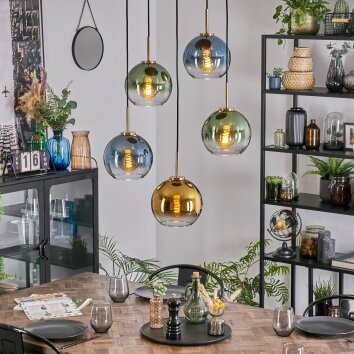 Koyoto lampa wisząca, kula świetlna, lampa wisząca złoty, czarny, 5-punktowe