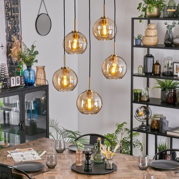 Koyoto lampa wisząca, kula świetlna, lampa wisząca złoty, czarny, 5-punktowe