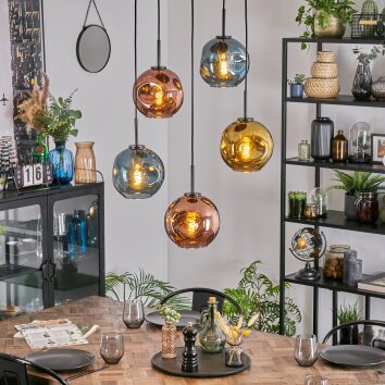 Ripoll lampa wisząca, kula świetlna, lampa wisząca niebeieski, złoty, miedziany, 5-punktowe