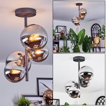 Chehalis lampa sufitowa, kula świetlna chrom, przezroczysty, przydymiony, 4-punktowe