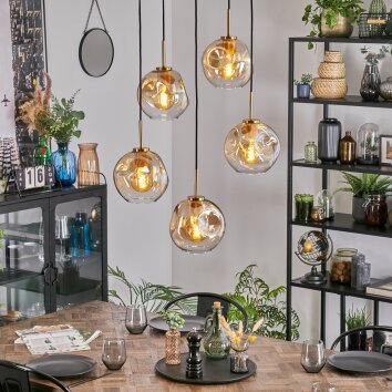 Ripoll lampa wisząca, kula świetlna, lampa wisząca złoty, czarny, 5-punktowe
