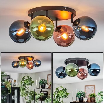 Gastor lampa sufitowa, kula świetlna niebeieski, zielony, miedziany, 4-punktowe