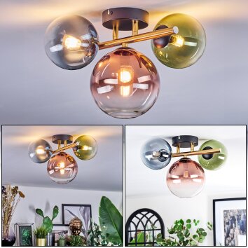 Chehalis lampa sufitowa, kula świetlna złoty, czarny, 3-punktowe