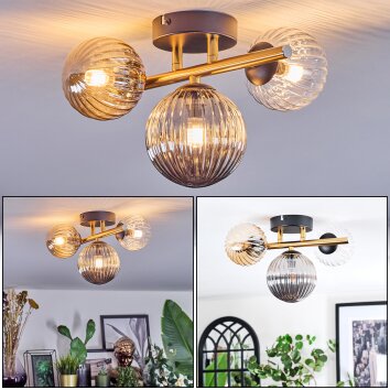 Chehalis lampa sufitowa, kula świetlna złoty, czarny, 3-punktowe