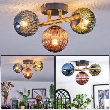Chehalis lampa sufitowa, kula świetlna złoty, czarny, 3-punktowe