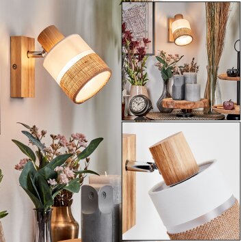 Fallhagen kinkiet, spot ścienny chrom, jasne drewno, 1-punktowy