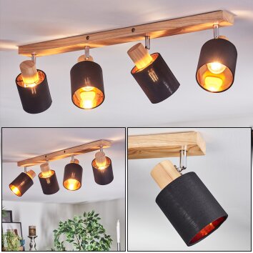 Fallhagen Lampa sufitowa, Spot sufitowy Chrom, Jasne drewno, 4-punktowe