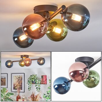 Chehalis lampa sufitowa, kula świetlna niebeieski, zielony, miedziany, 4-punktowe