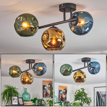 Ripoll lampa sufitowa, kula świetlna niebeieski, złoty, zielony, 3-punktowe