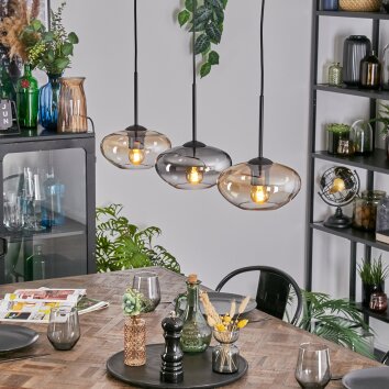 Mertola Lampa wisząca, Lampa wisząca W kolorze bursztynu, Przezroczysty, Przydymiony, 3-punktowe