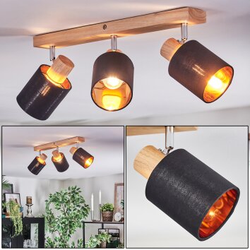 Fallhagen Lampa sufitowa, Spot sufitowy Chrom, Jasne drewno, 3-punktowe