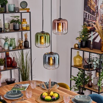 Lauden lampa wisząca, lampa wisząca niebeieski, zielony, przezroczysty, miedziany, 3-punktowe