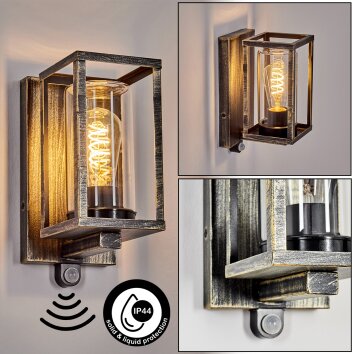 Portalis Zewnętrzny kinkiet, Lampa ścienna Złoty, Czarny, 1-punktowy, Czujnik ruchu