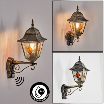 Chatelain zewnętrzny kinkiet, kinkiet złoty, czarny, 1-punktowy, Czujnik ruchu