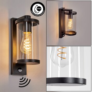 Telhada Zewnętrzny kinkiet, Lampa ścienna Czarny, 1-punktowy, Czujnik ruchu