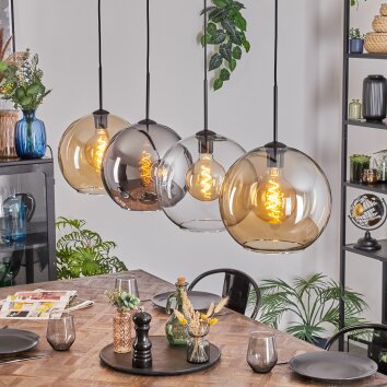 Koyoto lampa wisząca, kula świetlna, lampa wisząca bursztynowy, przezroczysty, przydymiony, 4-punktowe