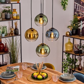 Koyoto lampa wisząca, kula świetlna, lampa wisząca niebeieski, złoty, zielony, przezroczysty, 4-punktowe