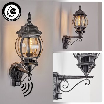 Lentua Zewnętrzny kinkiet, Lampa ścienna Czarny, Srebrny, 1-punktowy, Czujnik ruchu