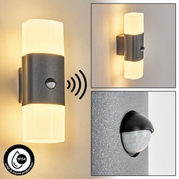 Felor Zewnętrzny kinkiet, Oświetlenie Up & Down, Lampa ścienna LED Antracytowy, 2-punktowe, Czujnik ruchu