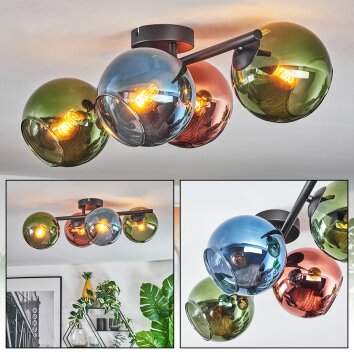 Koyoto lampa sufitowa, kula świetlna niebeieski, zielony, miedziany, 4-punktowe