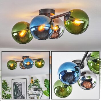 Gastor lampa sufitowa, kula świetlna niebeieski, chrom, zielony, przydymiony, 4-punktowe