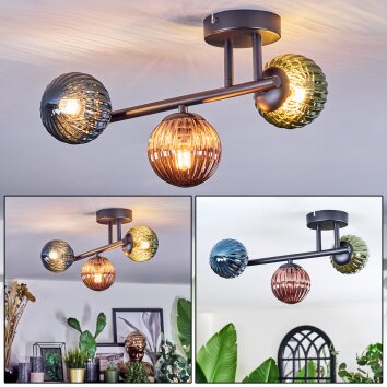 Chehalis lampa sufitowa, kula świetlna niebeieski, zielony, miedziany, 3-punktowe