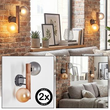 Lorin kinkiet, spot ścienny ciemnobrązowy, kolory naturalne, czarny, 2-punktowe