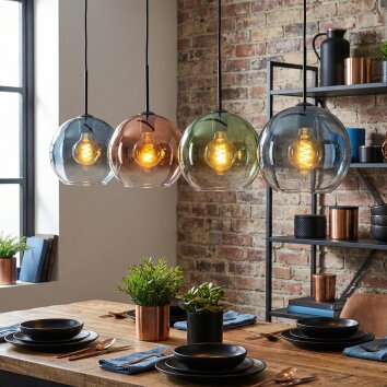 Koyoto lampa wisząca, kula świetlna, lampa wisząca niebeieski, zielony, przezroczysty, miedziany, 4-punktowe