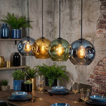 Ripoll lampa wisząca, kula świetlna, lampa wisząca niebeieski, złoty, zielony, 4-punktowe