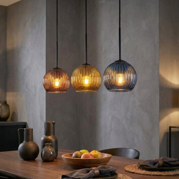 Koyoto lampa wisząca, kula świetlna, lampa wisząca niebeieski, złoty, miedziany, 3-punktowe