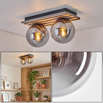 Rafon lampa sufitowa, kula świetlna wygląd drewna, czarny, 2-punktowe